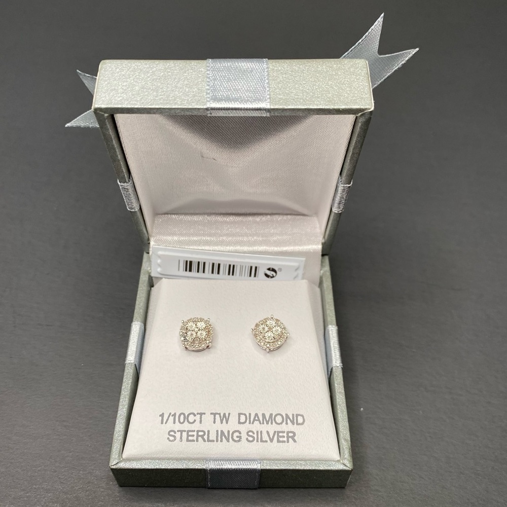 New 1/10 CT TW Diamond Sterling Silver Stud Earrings